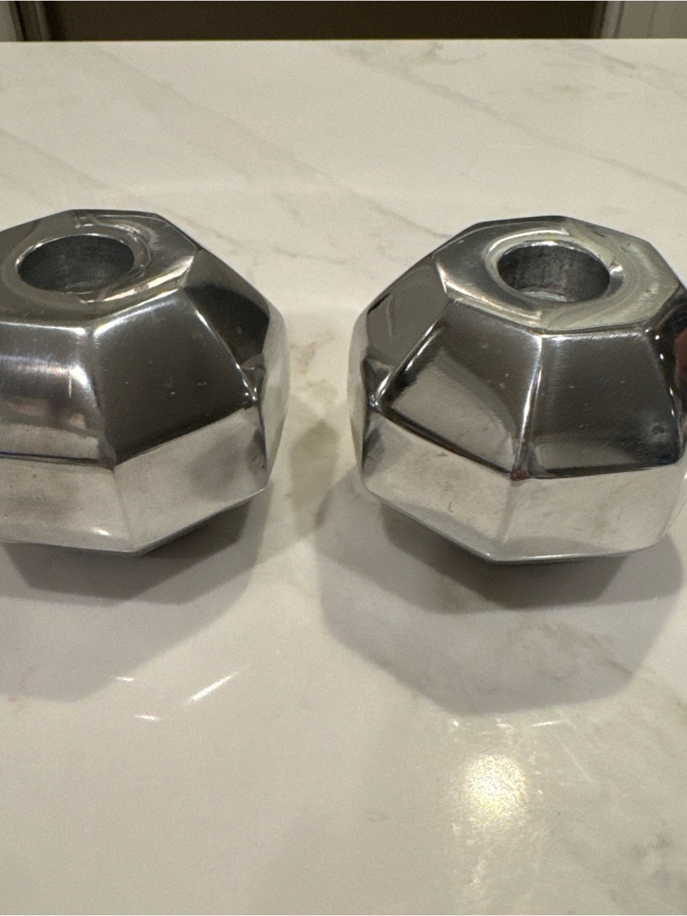 Nima Oberon Lunares Orbs Silver Geometric Metal Candle Holders - Set of 2